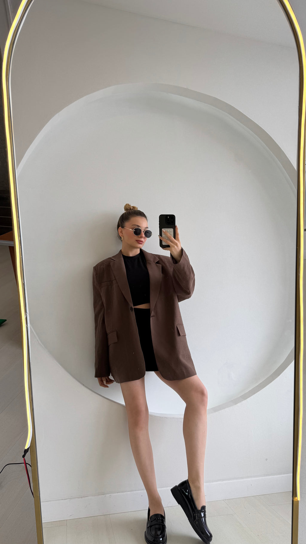 Kahverengi Astarlı Oversize Blazer Ceket