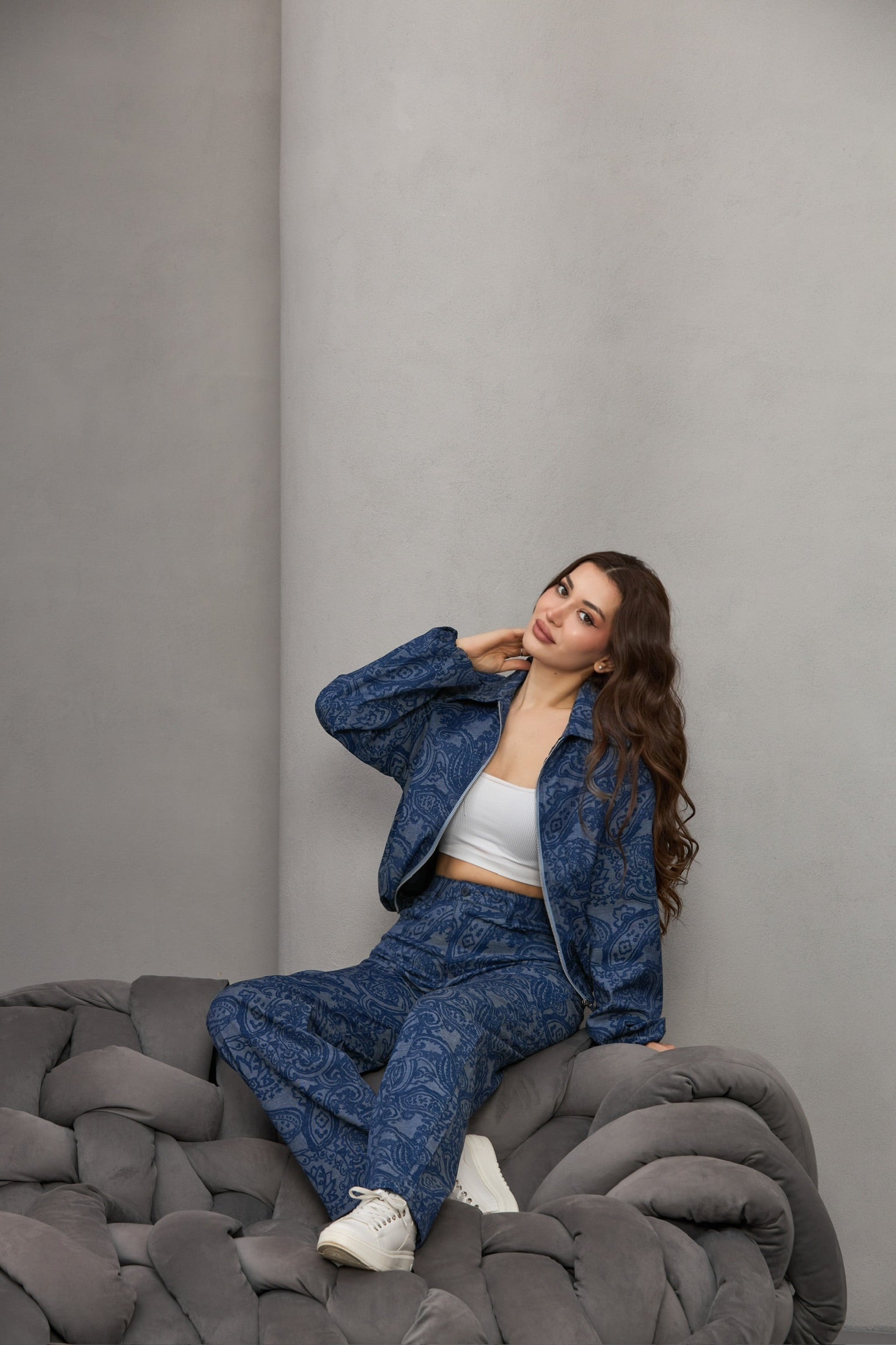 DESENLİ KOT GÖRÜNÜMLÜ TAKIM