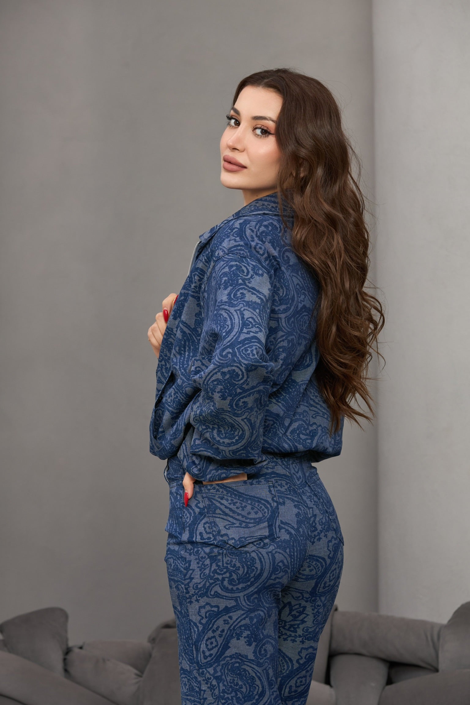 DESENLİ KOT GÖRÜNÜMLÜ TAKIM