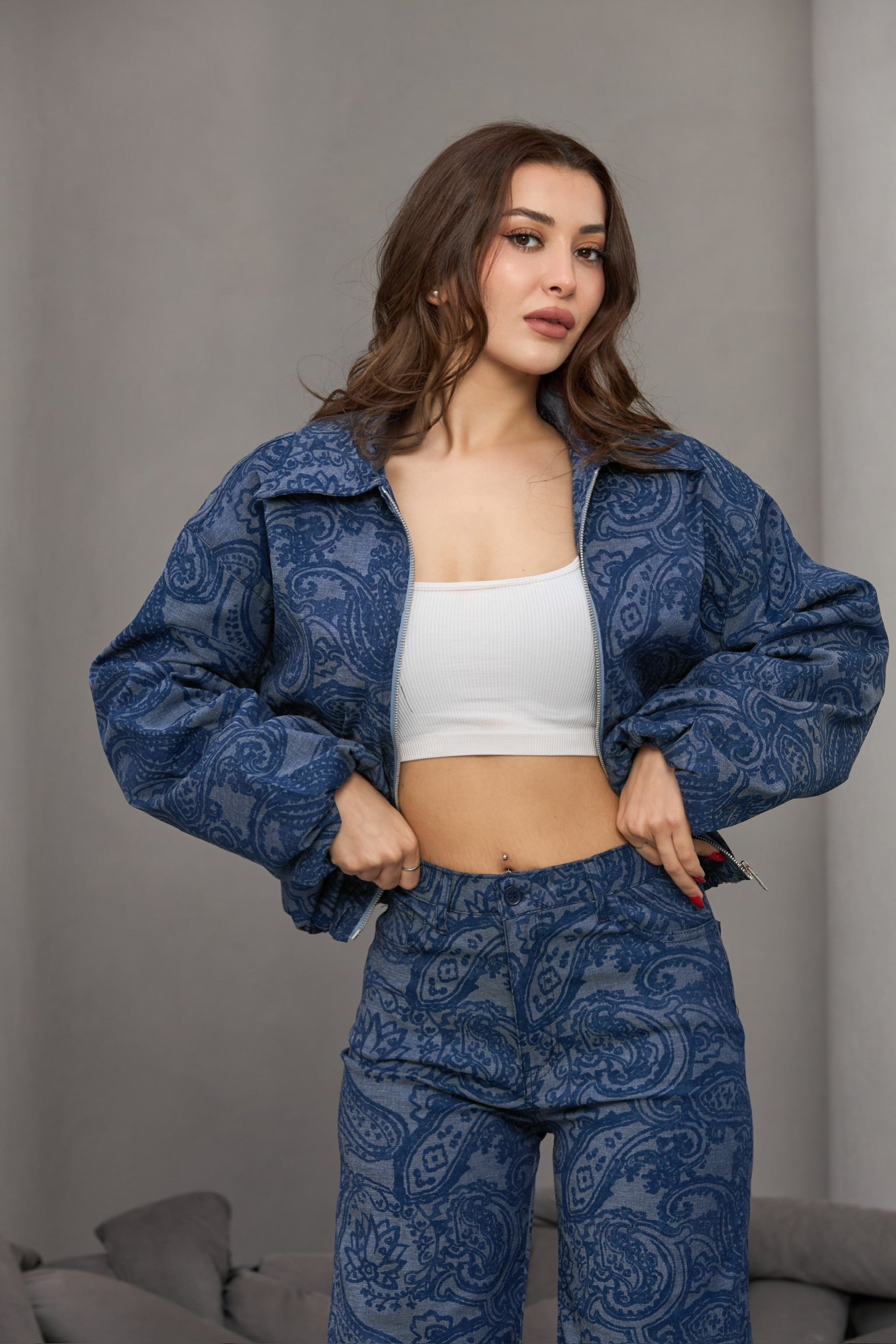 DESENLİ KOT GÖRÜNÜMLÜ TAKIM