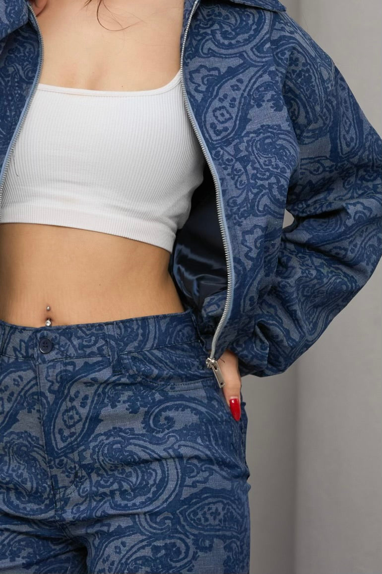 DESENLİ KOT GÖRÜNÜMLÜ TAKIM