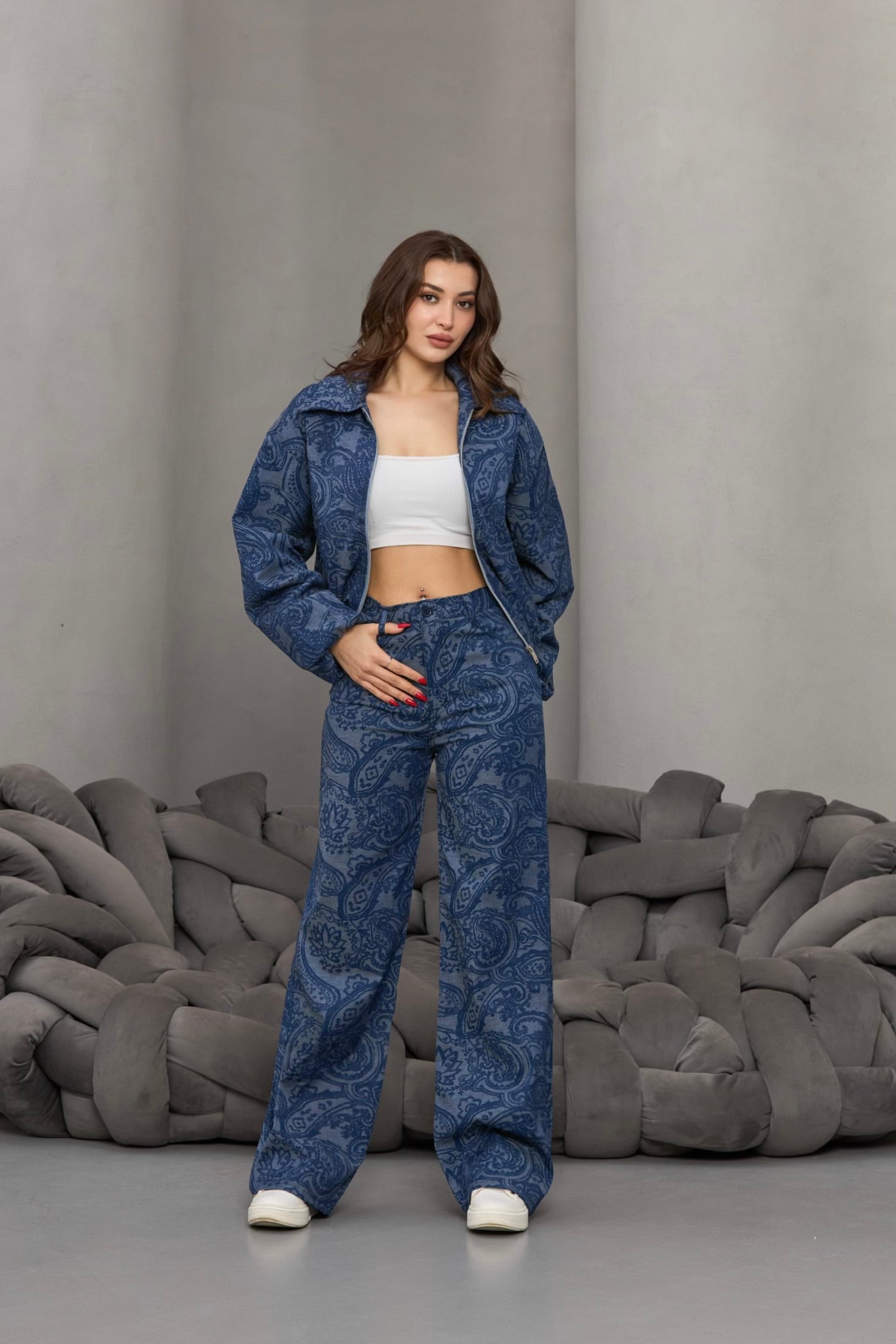 DESENLİ KOT GÖRÜNÜMLÜ TAKIM