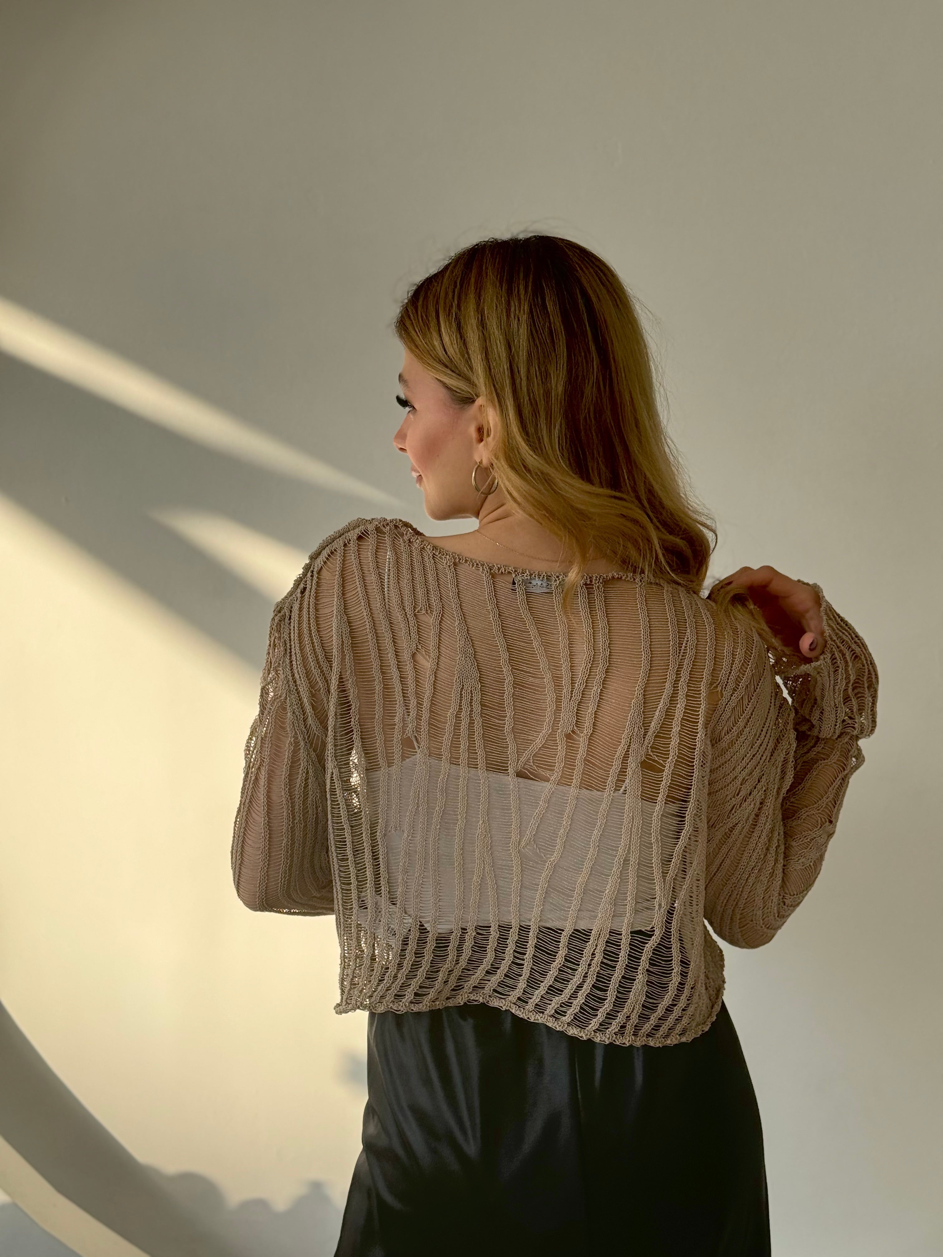 Ajurlu Ekru Triko Bluz