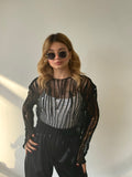 Ajurlu Siyah Triko Bluz