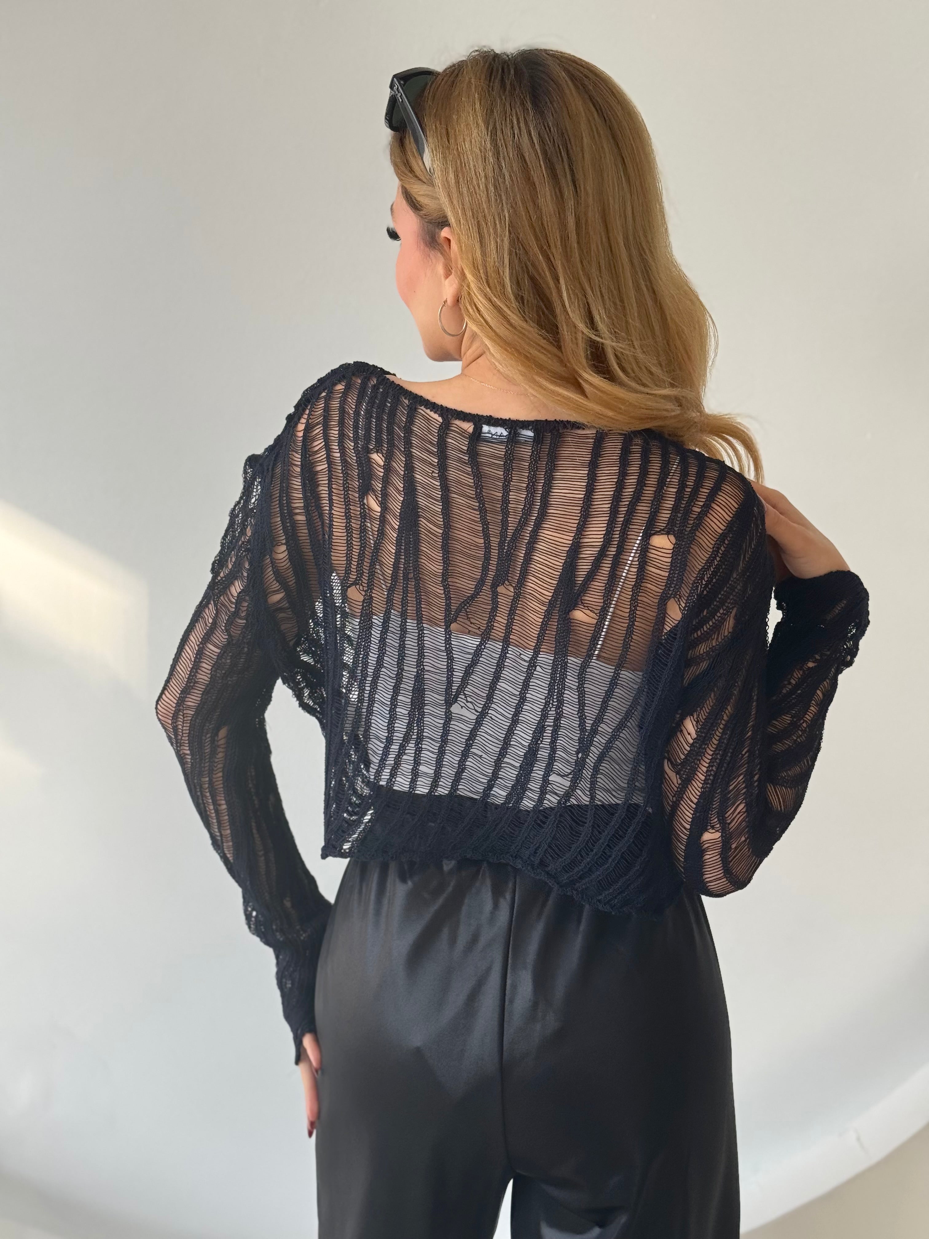 Ajurlu Lacivert Triko Bluz