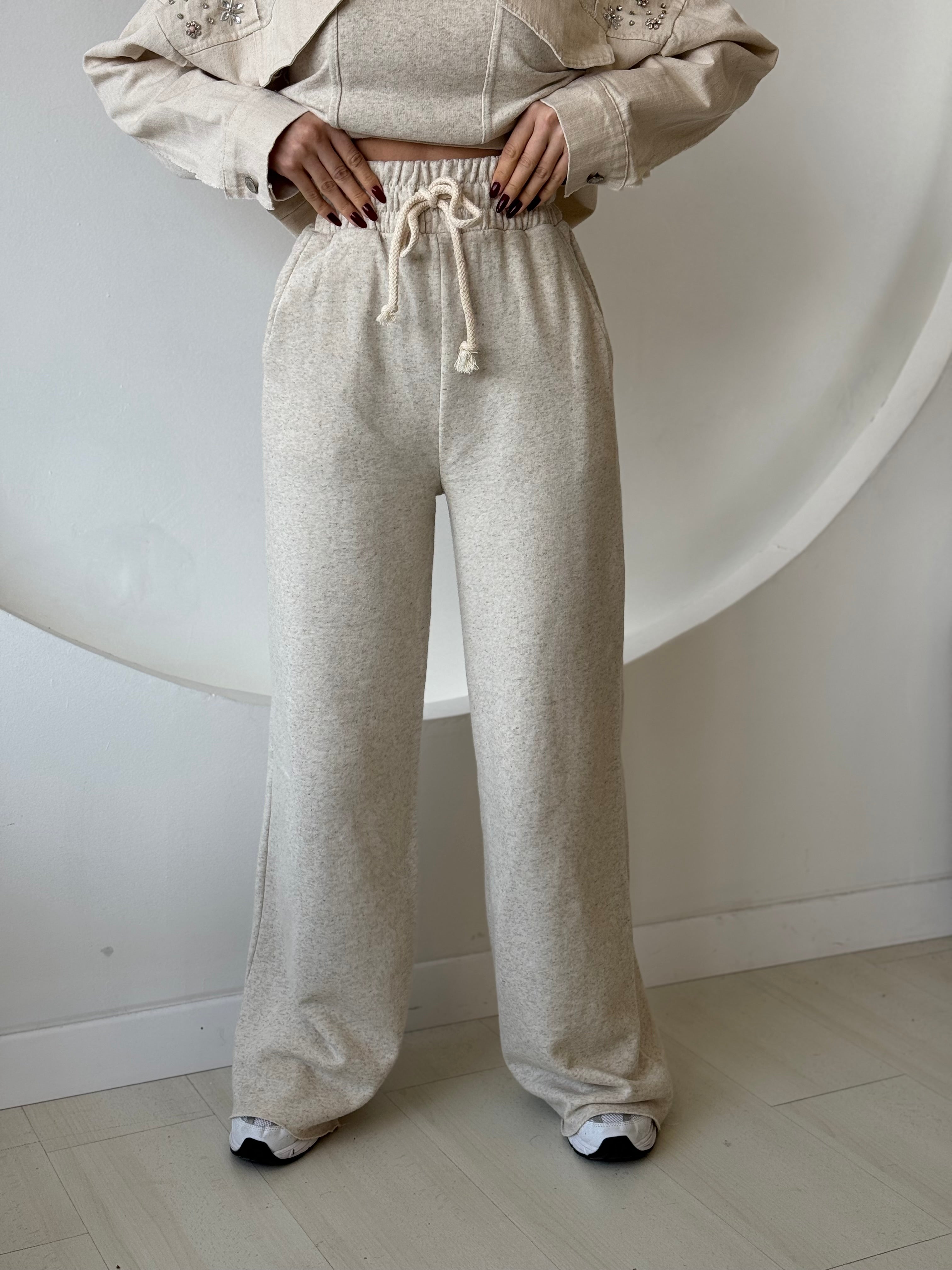 Boncuk Ve Cep Detaylı Sweat Pantolon Takım