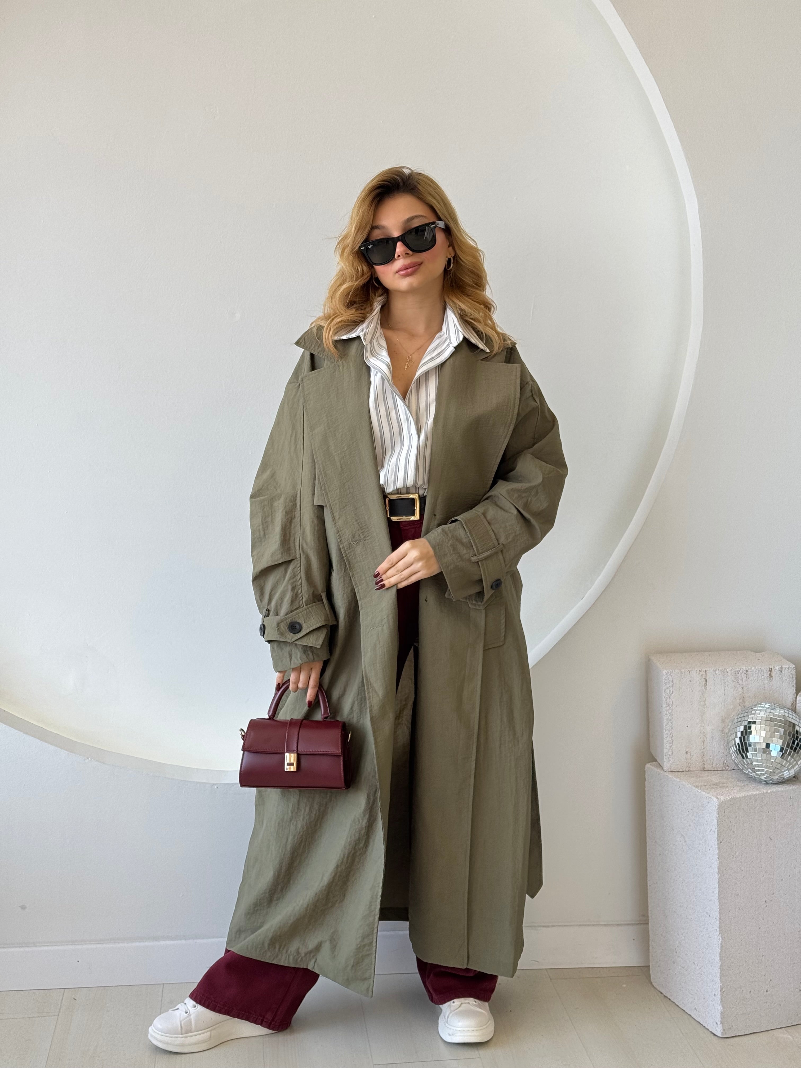 Haki Beli Kemerli Trençkot