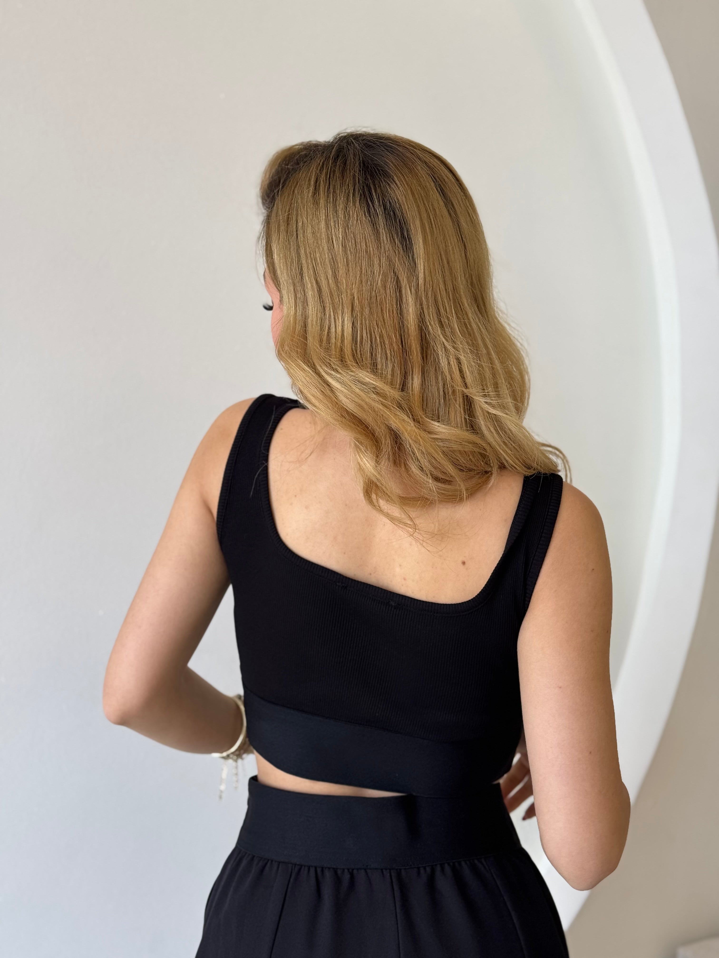 Siyah Pantolon Crop Takım