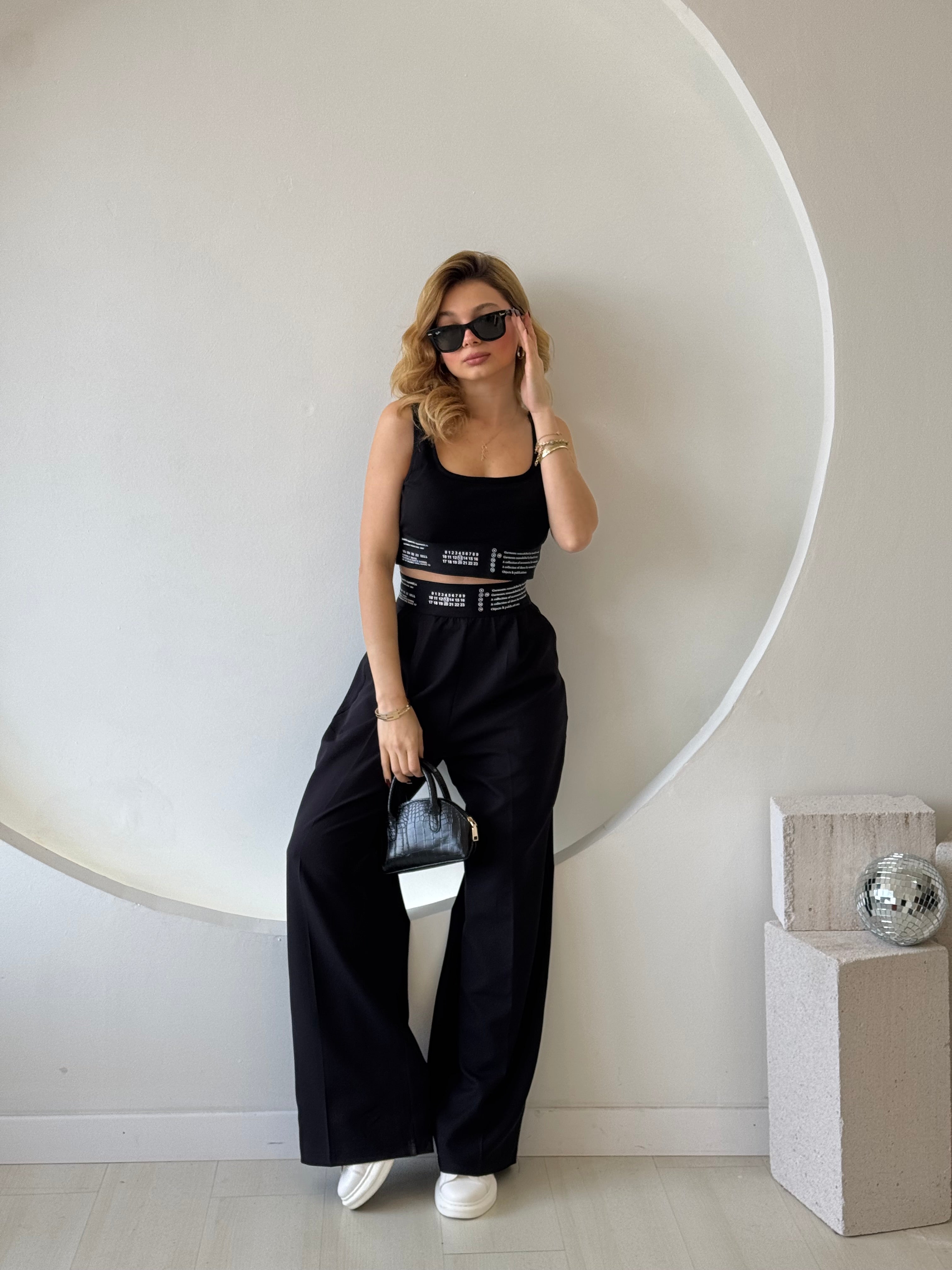 Siyah Pantolon Crop Takım