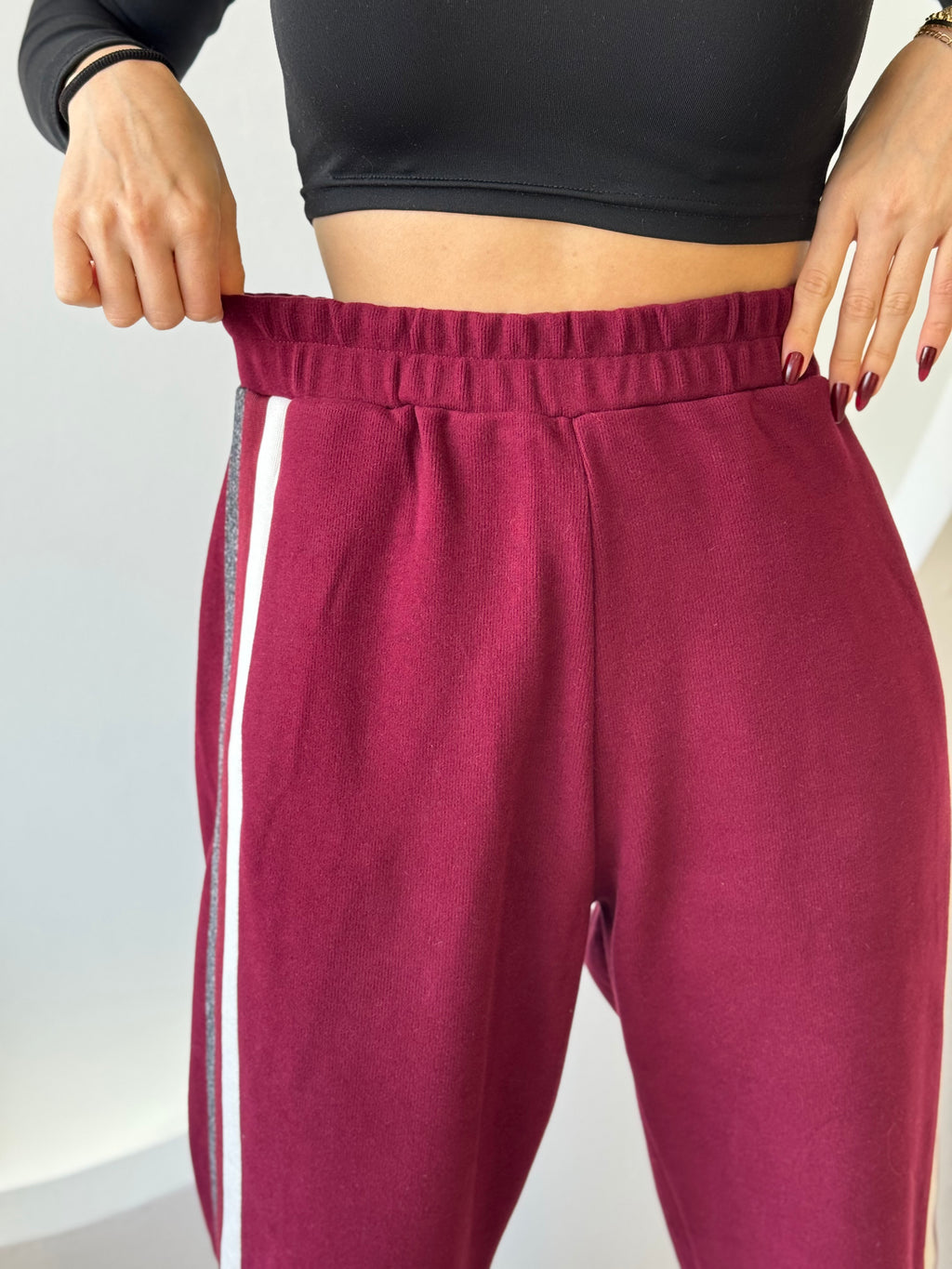 Bordo Düğme Ve Cep Detaylı Şeritli Astarlı Takım